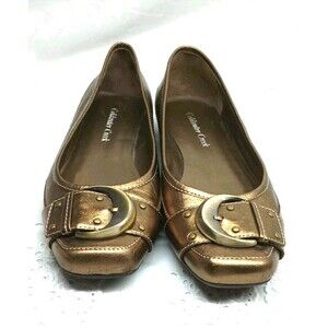 Coldwater Creek Copper Metallic Ballet Flats 8.5 Buckle Shoes Casual Work Women